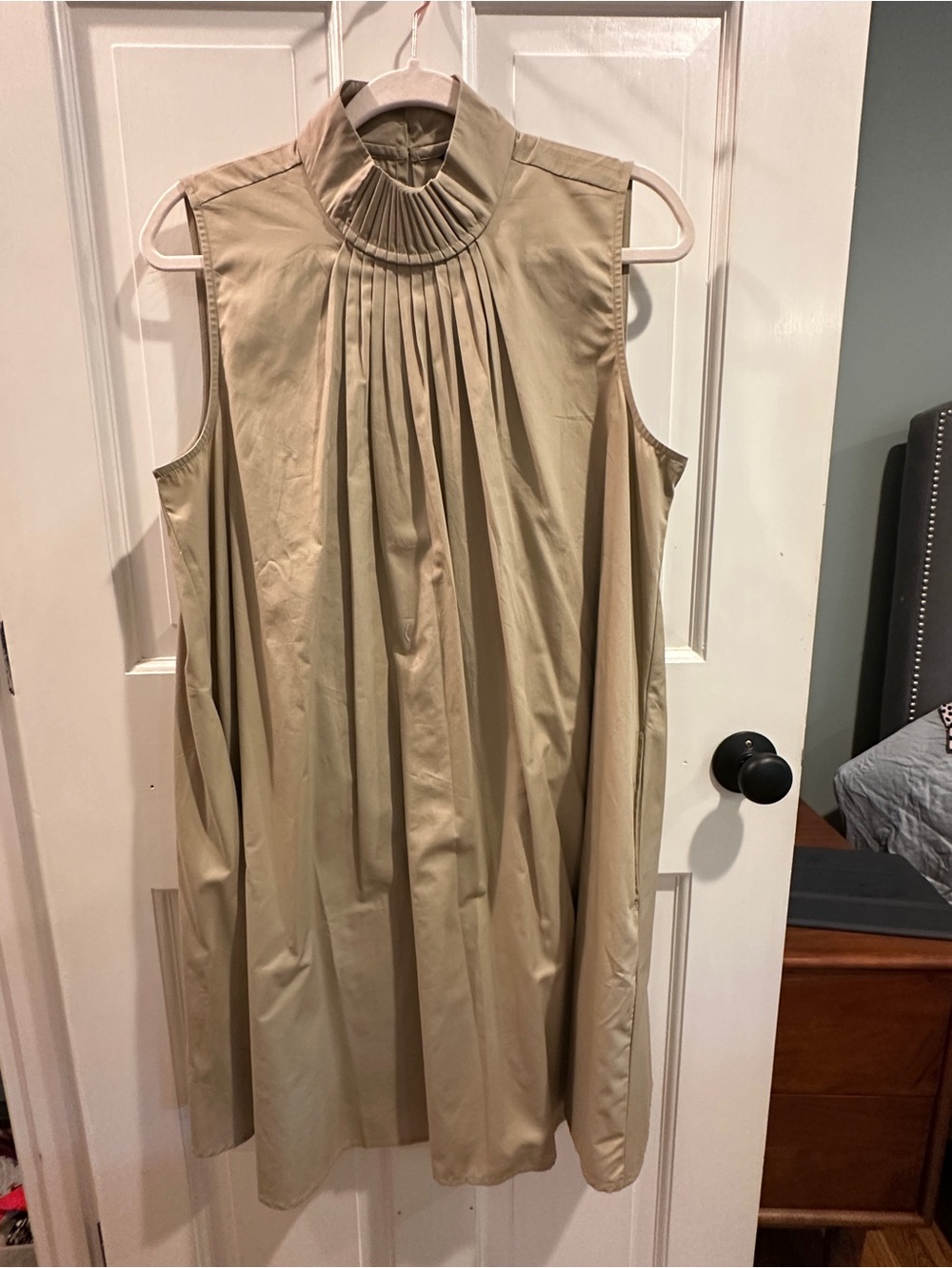 Banana Republic Sleeveless Pleated High-Collar Dress - Tan